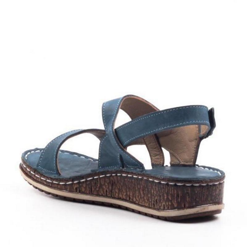 Momount Sandálias de Cunha Mulher – Pele Castanha Peep-Toe Tira Posterior de Verão
