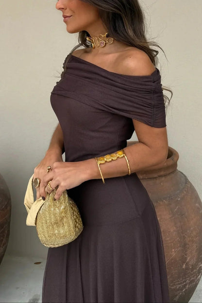 Ariadne | Vestido Comprido Chic Drapeado Um Ombro Franzido Sem Mangas Verão