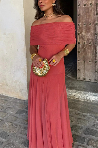 Ariadne | Vestido Comprido Chic Drapeado Um Ombro Franzido Sem Mangas Verão