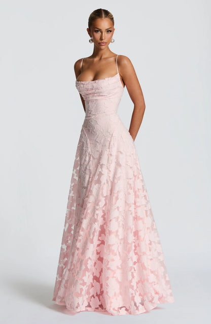 Auriana | Vestido Comprido Romântico Floral Decote Quadrado Alças Finas Verão