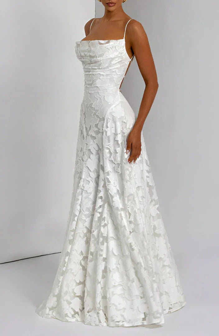 Auriana | Vestido Comprido Romântico Floral Decote Quadrado Alças Finas Verão