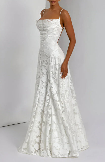 Auriana | Vestido Comprido Romântico Floral Decote Quadrado Alças Finas Verão