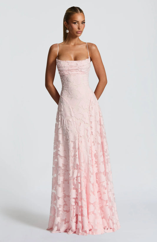 Auriana | Vestido Comprido Romântico Floral Decote Quadrado Alças Finas Verão