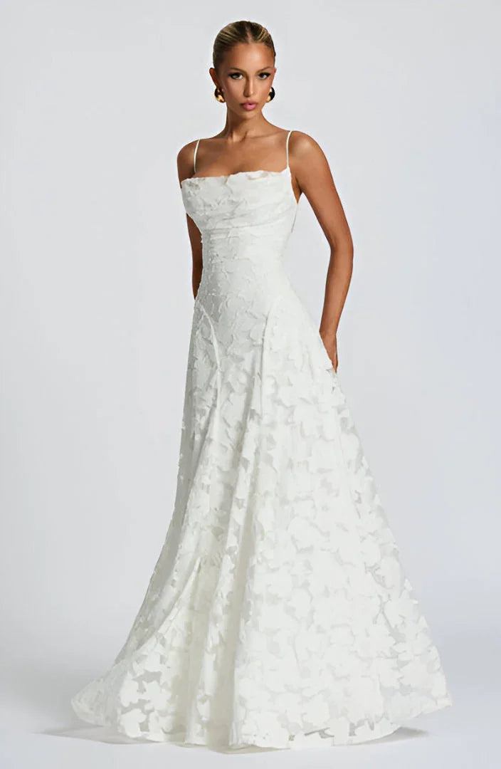 Auriana | Vestido Comprido Romântico Floral Decote Quadrado Alças Finas Verão