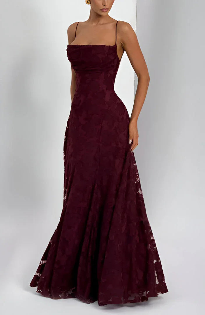 Auriana | Vestido Comprido Romântico Floral Decote Quadrado Alças Finas Verão