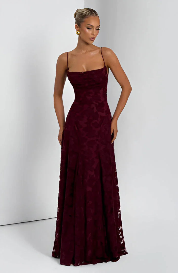 Auriana | Vestido Comprido Romântico Floral Decote Quadrado Alças Finas Verão