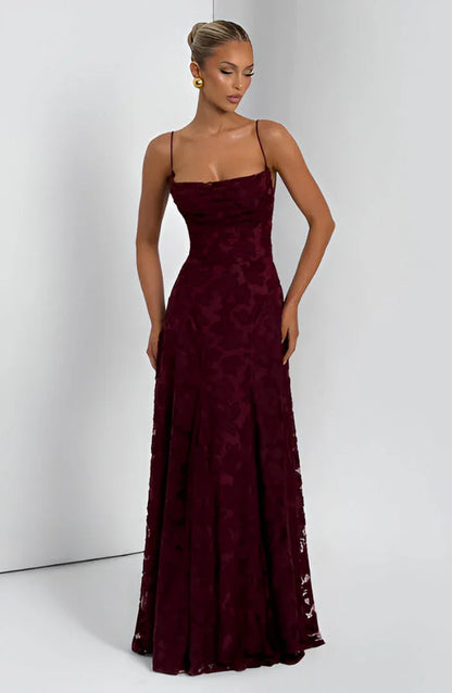 Auriana | Vestido Comprido Romântico Floral Decote Quadrado Alças Finas Verão