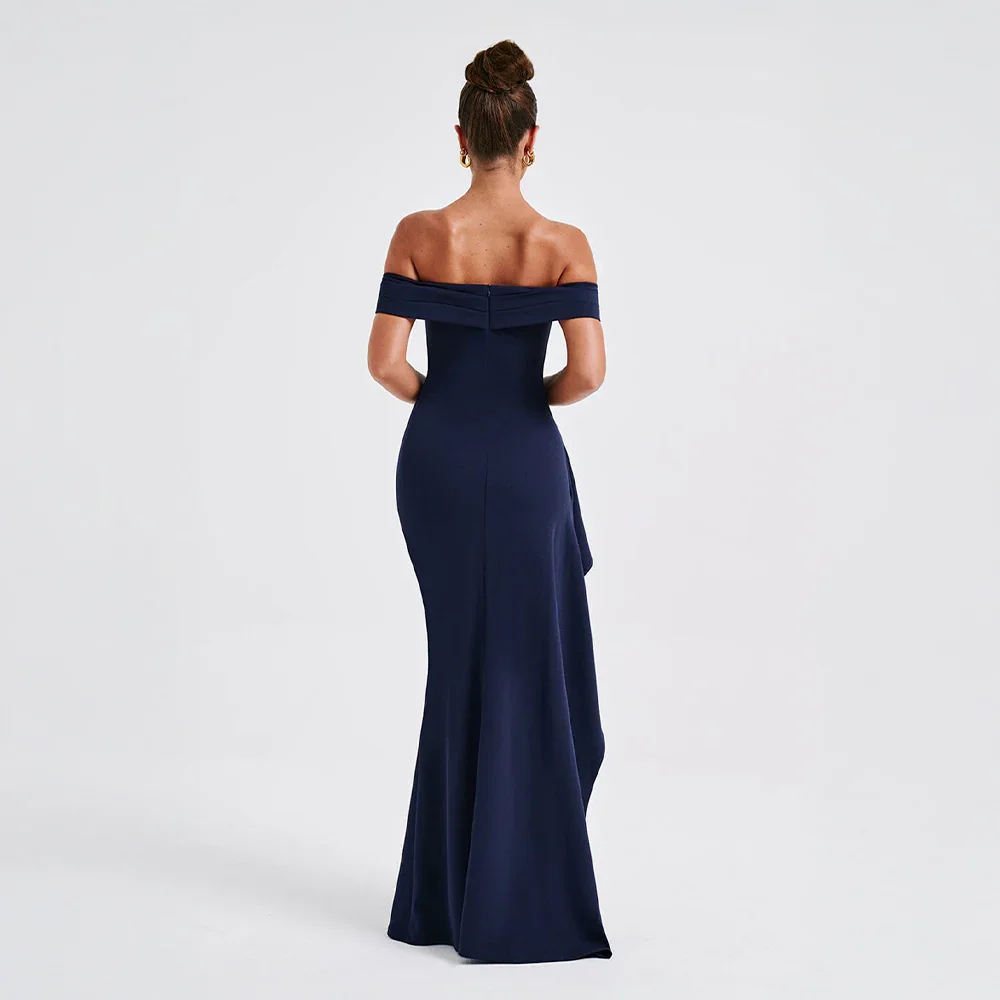 Daniela | Vestido Comprido Elegante Ombros Descobertos Drapeado Racha Alta Noite