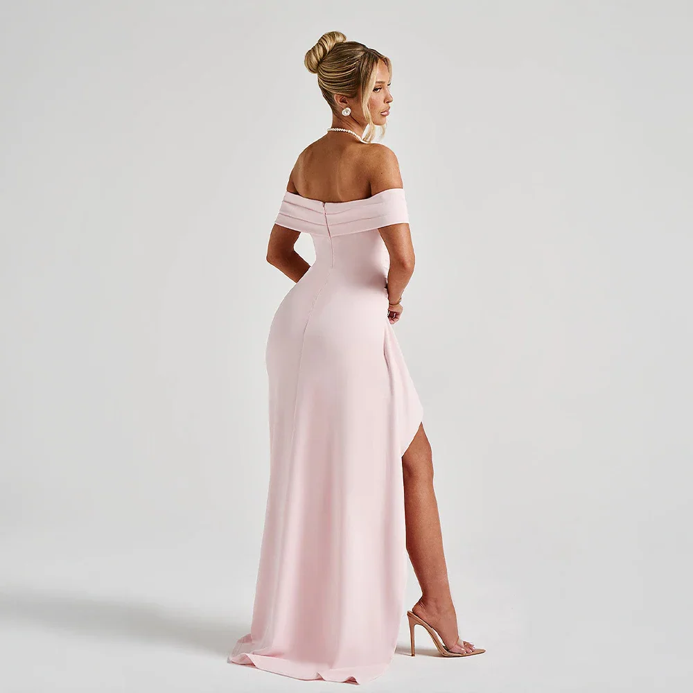 Daniela | Vestido Comprido Elegante Ombros Descobertos Drapeado Racha Alta Noite