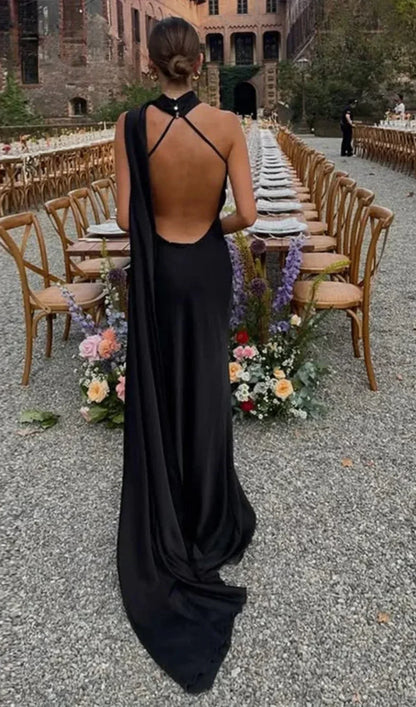 Ottavia | Vestido Comprido em Cetim Drapeado Um Ombro com Capa Noite