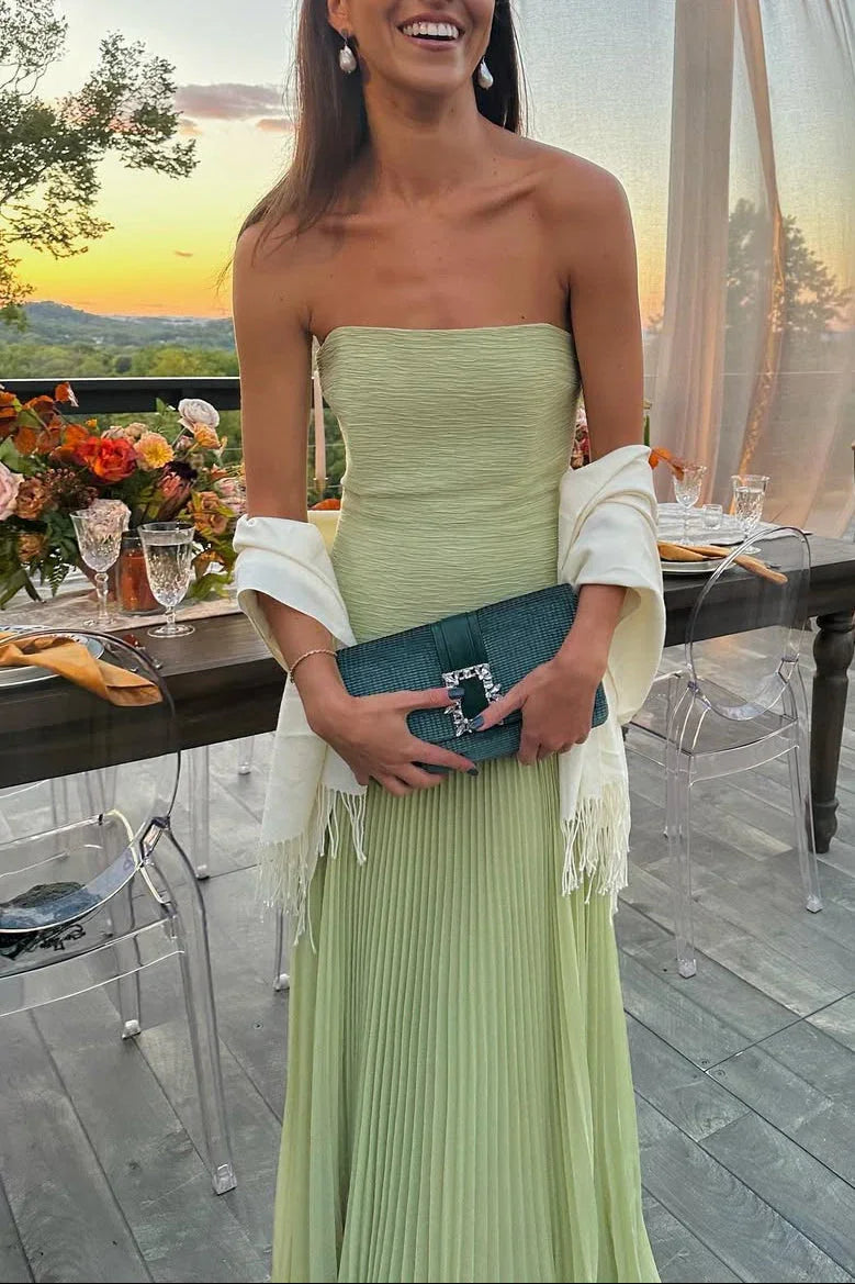 Emiliana | Vestido Comprido Plissado em Cetim Racha Alças Finas Noite Fluido