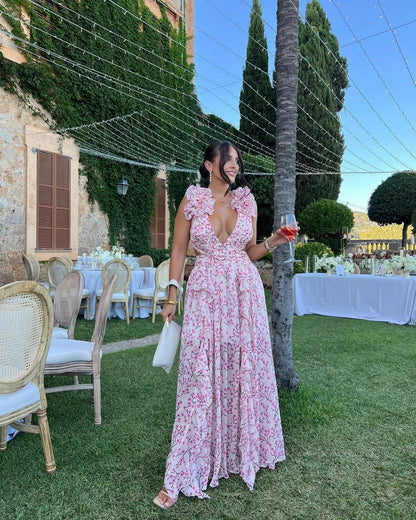 Citania | Vestido Comprido Floral Sem Mangas Decote em V Romântico Verão