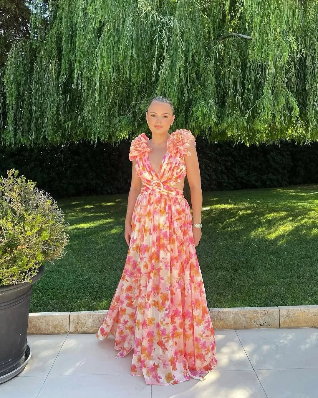 Citania | Vestido Comprido Floral Sem Mangas Decote em V Romântico Verão