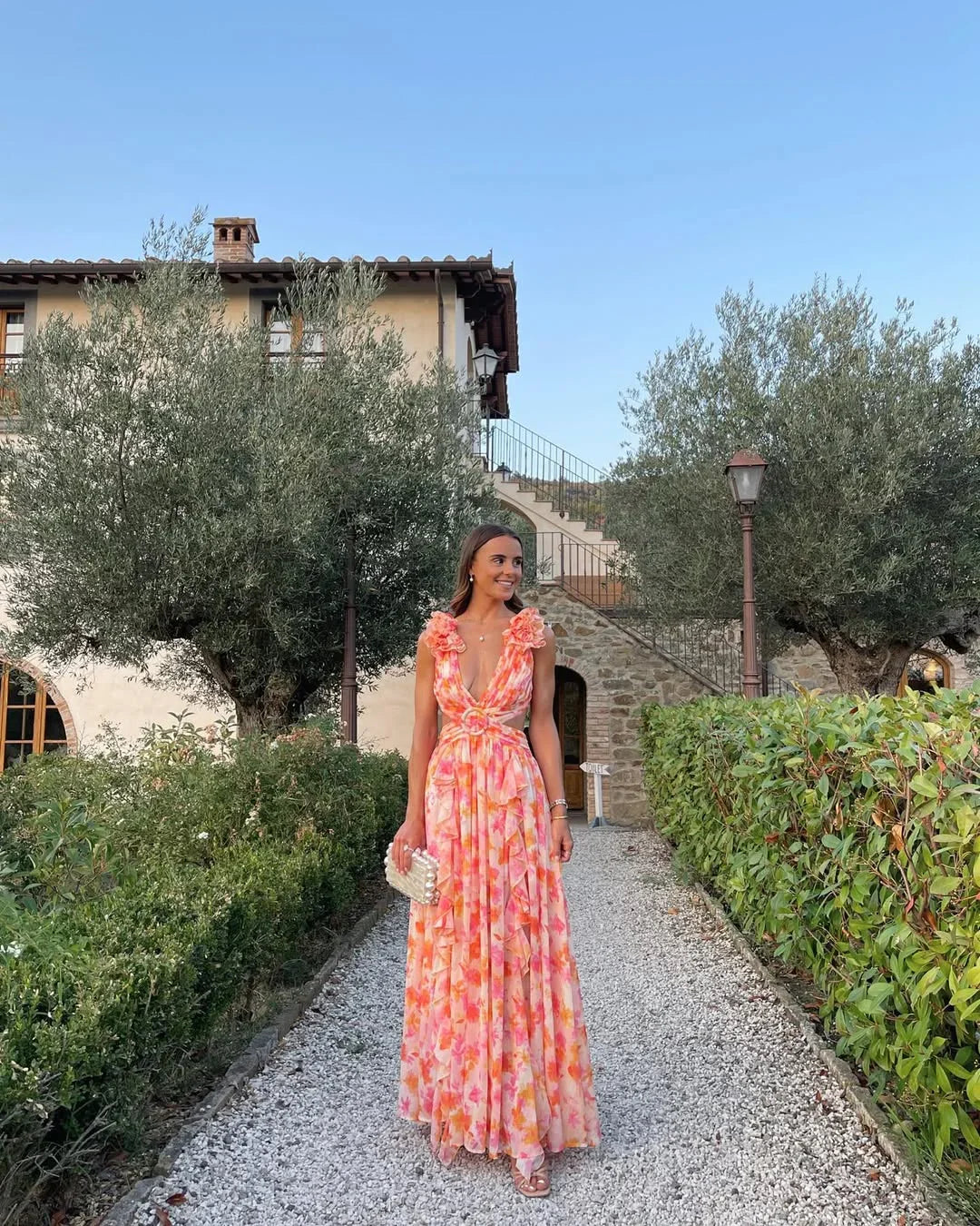 Citania | Vestido Comprido Floral Sem Mangas Decote em V Romântico Verão