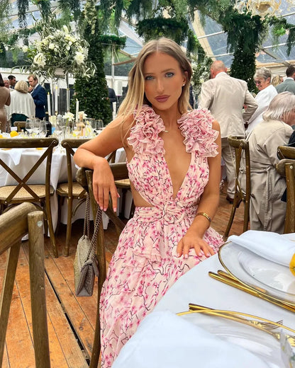 Citania | Vestido Comprido Floral Sem Mangas Decote em V Romântico Verão