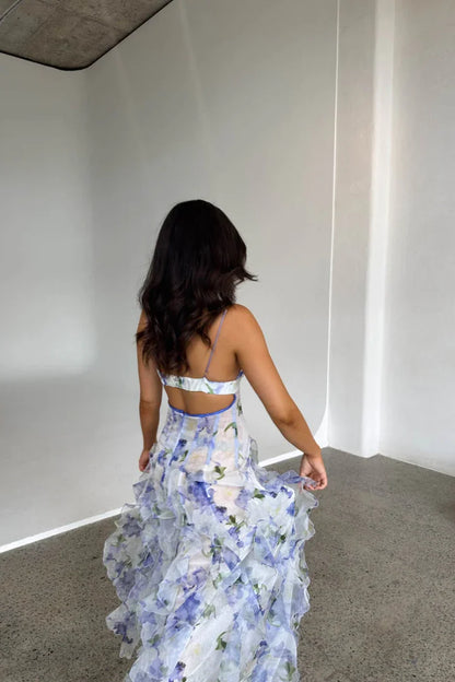 Lavinia | Vestido Comprido Boho com Folhos em Camadas Racha Fluido Praia Verão