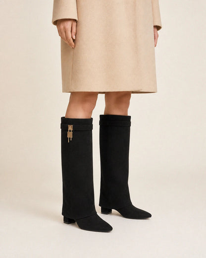 Sarah women's fold-over knee-high boots – 11 black lock webp