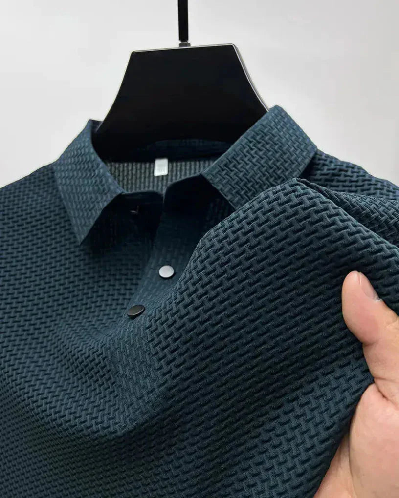 Momount Polo Tricot Waffle Homem – Texturado Manga Curta Casual