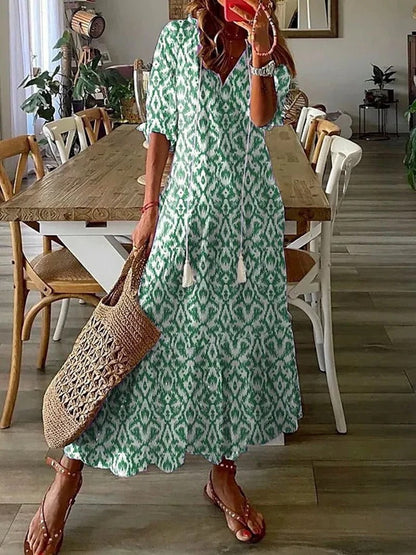 Isadora | Vestido Maxi Boho Floral de Verão com Botões