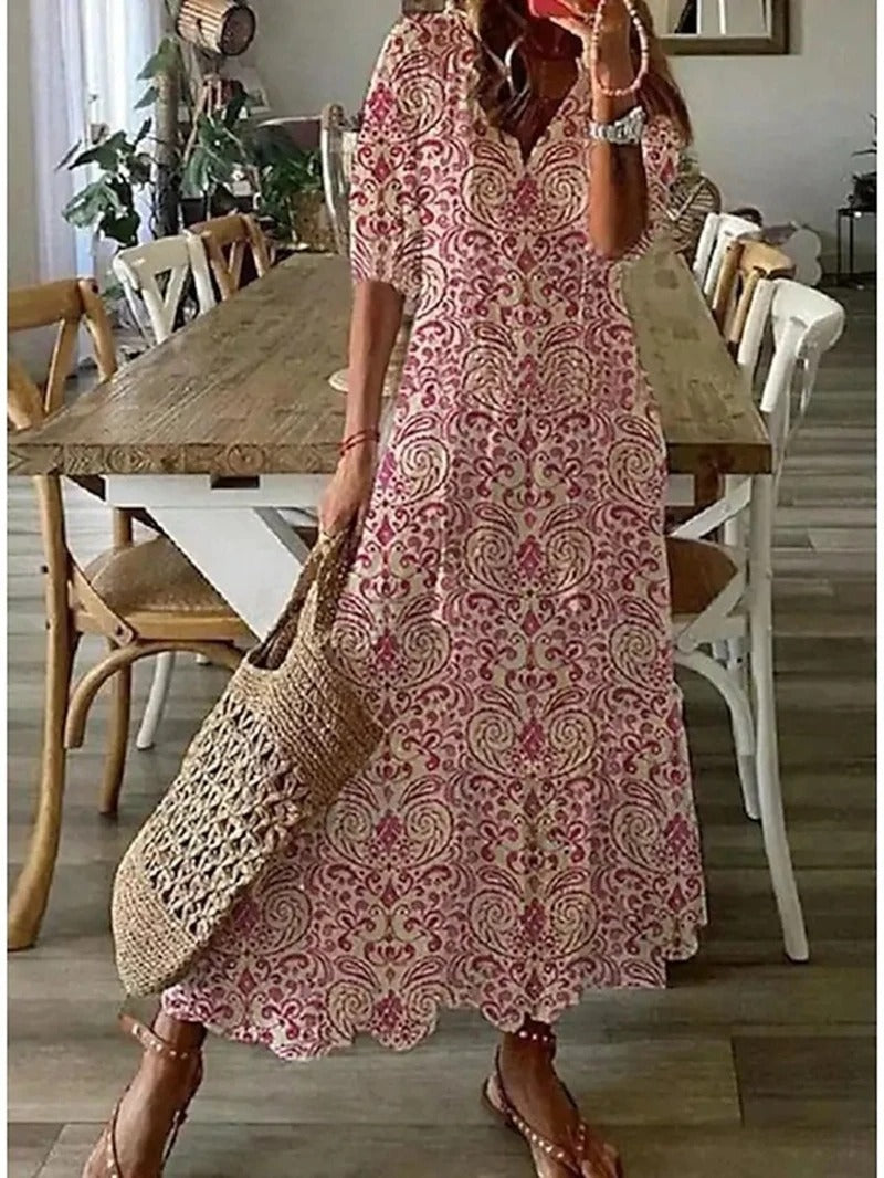 Isadora | Vestido Maxi Boho Floral de Verão com Botões