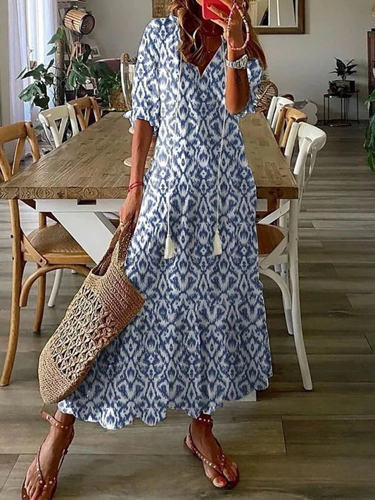 Isadora | Vestido Maxi Boho Floral de Verão com Botões