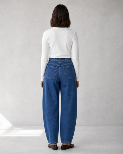 Jeans barrel de mulher de cintura subida azul médio — image