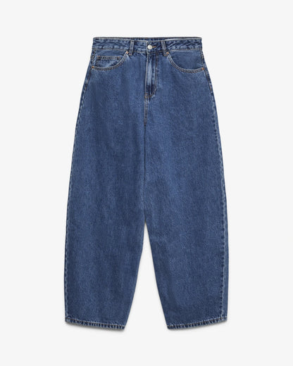Jeans barrel de mulher de cintura subida azul médio — image
