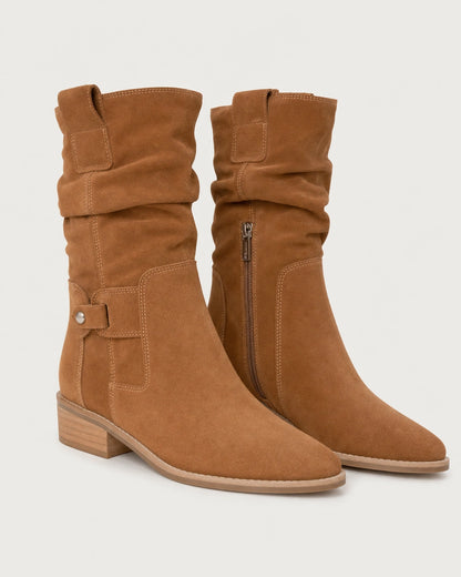 Botins de senhora Emilia em acabamento de camurça com cano franzido — image 8